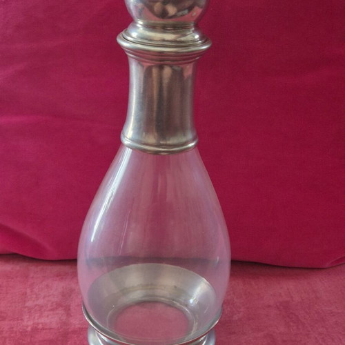 Pewter vintage decanter glass for wine or liqueur like new