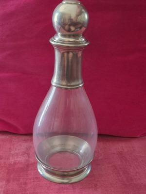 Pewter vintage decanter glass for wine or liqueur like new