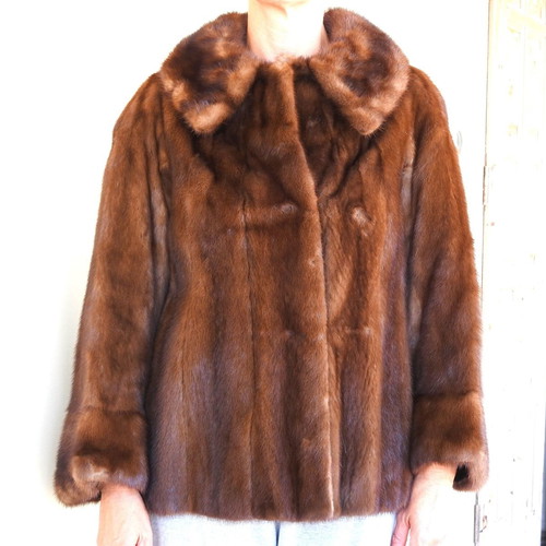 Mink fur used short brownish red, size S