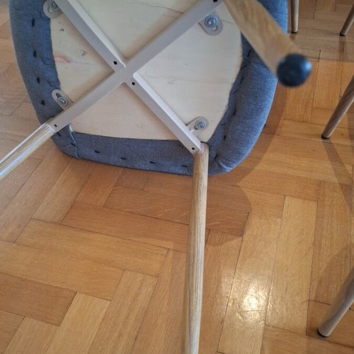 Set of 4 chairs with grey fabric and wooden legs