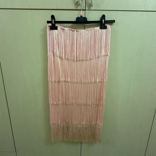 Midi skirt with fringes used, one size, soft pink