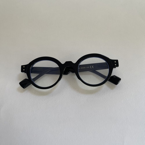 Unisex round reading glasses, black, +2.00 and +2.50