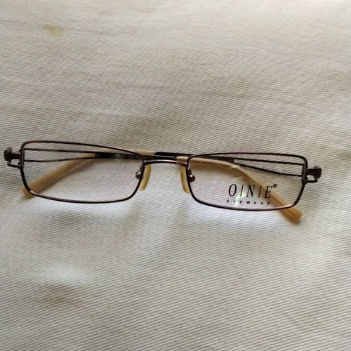 One Italian Metal Eyeglass Frame like new, light brown with rhinestones