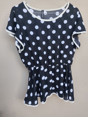 Black polka dot blouse with elastic waist used