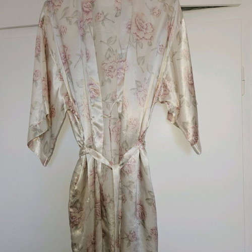 Negligee robe used, L/XL, floral pattern, satin
