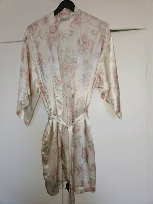 Negligee robe used, L/XL, floral pattern, satin