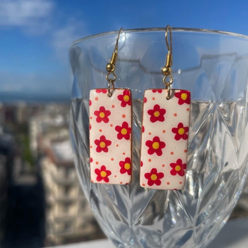 Floral pattern handmade earrings like new