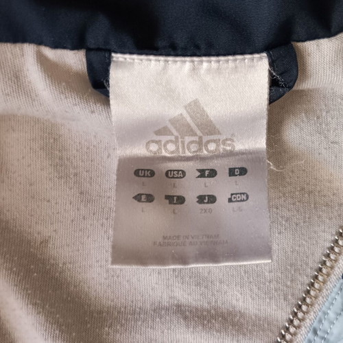 Adidas men's sportswear jacket used, white and blue, large to XL