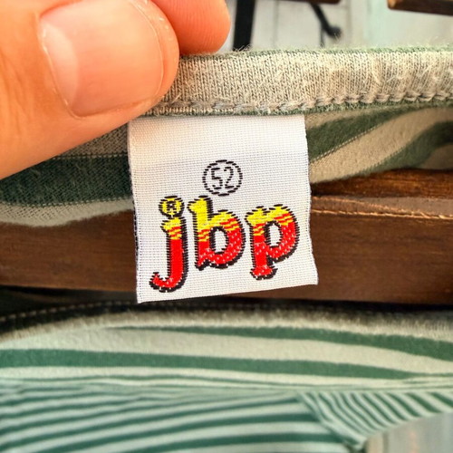 JBP striped t-shirt used, green and gray, slim fit, size S