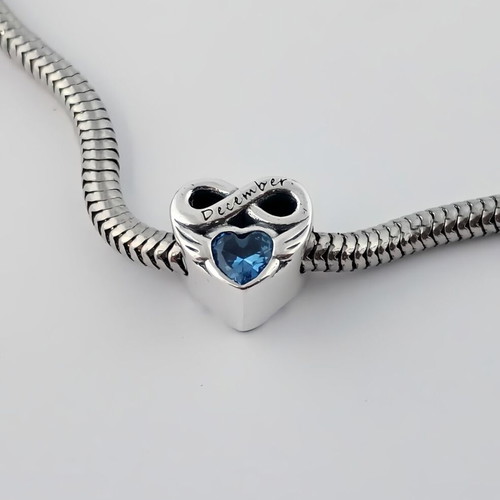 December Birthstone Heart Charm Silver with Blue Zircon new