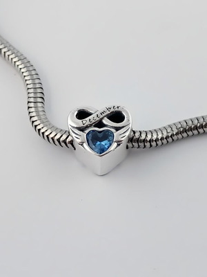 December Birthstone Heart Charm Silver with Blue Zircon new