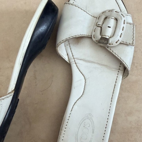 Tod's white leather sandals used, women's size 39, very soft