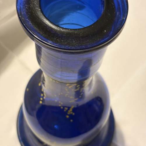 Hookah vase from Ioannina, electric blue with gold designs