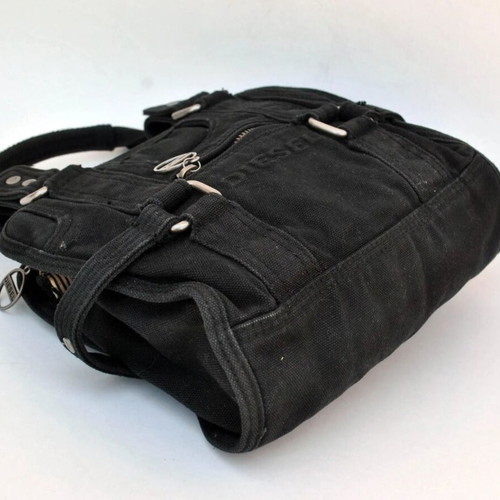 Diesel Vintage Black Canvas Handbag used with Embossed Logo Y2K Style