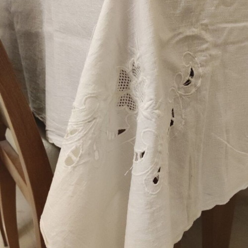 Handmade large white cotton tablecloth new