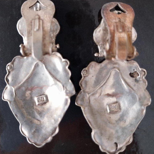 Silver Yanio earrings with Agate and Clip. 20g. SILVER.