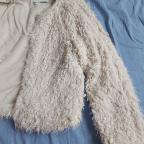 Fur jacket women like new, beige, size S