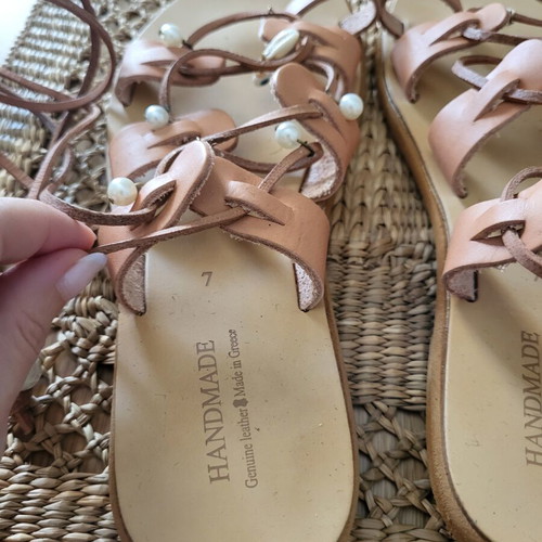 Leather sandals with removable decoration, size 37, beige