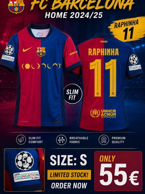 Barcelona home 2024/25,player version with name:Raphinha no.11 and CL patch,size S