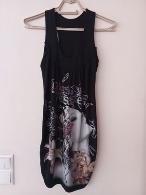 Mini dress with Y2K graphic print, black sleeveless