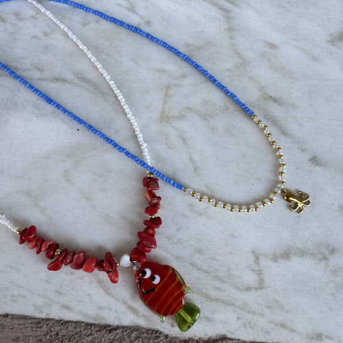 Necklaces with Murano fish and steel octopus, like new, set of 2