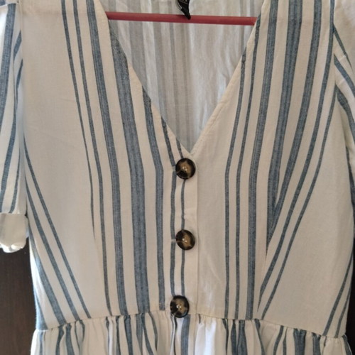 Zara linen striped dress white and blue XS like new with lining