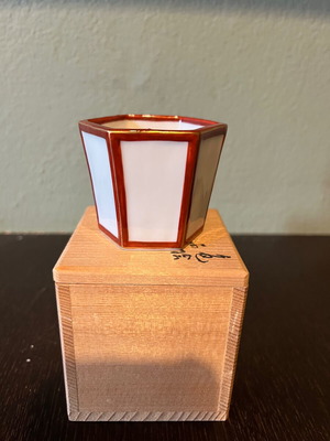 Japanese Shoami ceramic polygon 5cm in wooden box new