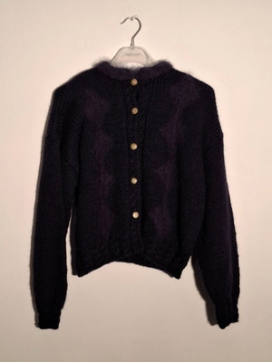 Blue wool cardigan like new with rhombus pattern and gold buttons