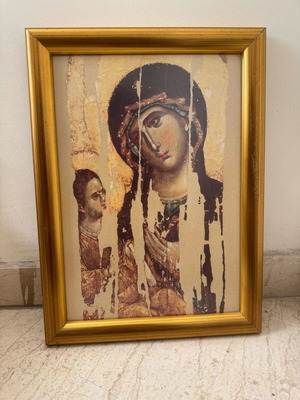 Παναγία η Οδηγήτρια μεταξοτυπία σαν καινούργιο με χρυσή κορνίζα