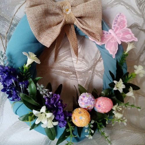Spring May wreath used with eggs and wildflowers