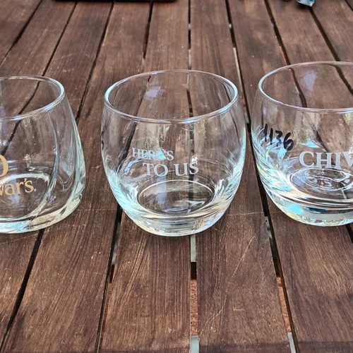 Chivas and Dewar's Whisky Glasses set of 3 like new