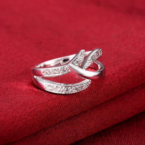 Butterfly ring with zirconia, silver plated, new