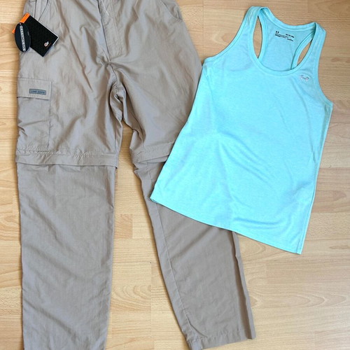 Lowe trekking pants new with Under Armour top S/M