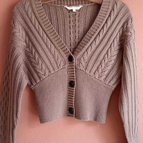 Review knitted cardigan in brown color like new, size S/M