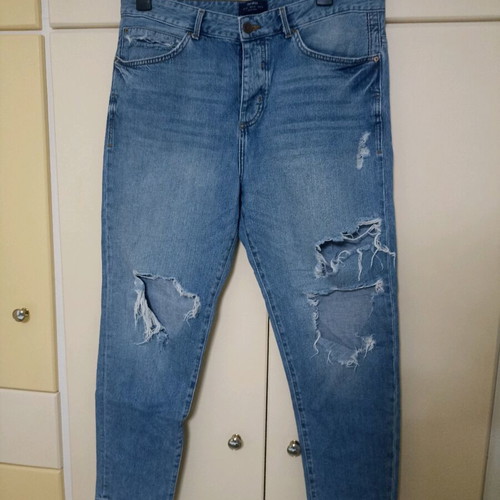 Bershka jeans with rips like new, blue, size L