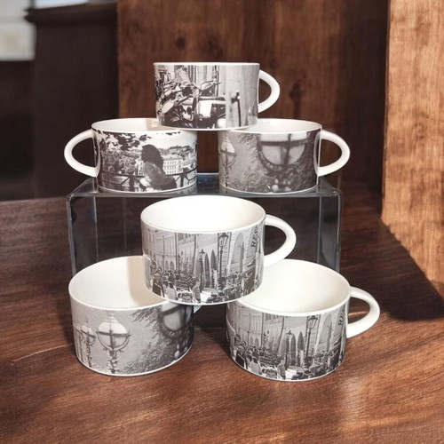 Royal Doulton British Airways Club Europe coffee cups set of 6 black and white