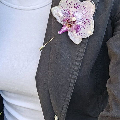 Handmade brooch pin with natural orchid flower new