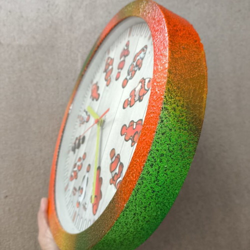 Glowing wall clock with clownfish, handmade