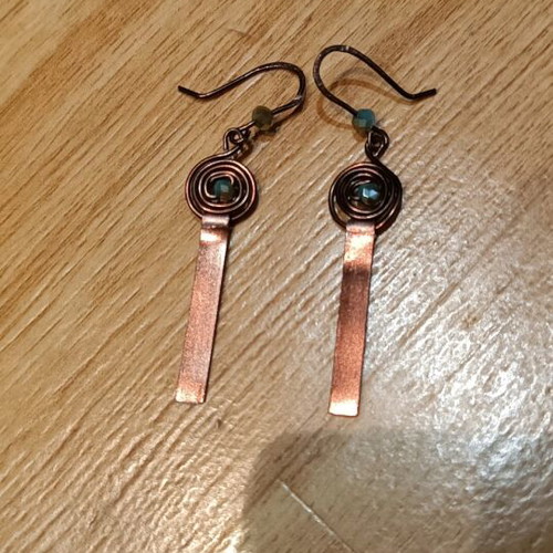 Bronze earrings with turquoise beads new, handmade