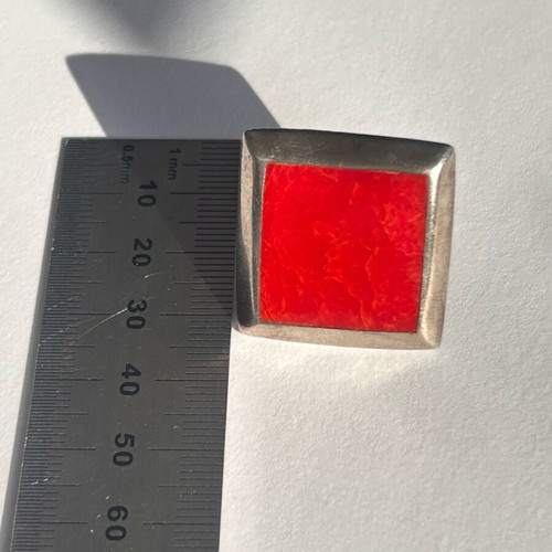 Sterling silver 925 ring with red coral stone used