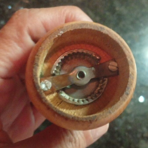 Pepper mill vintage 1950, used, beech wood hourglass shape