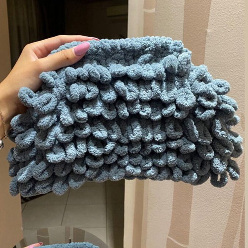 Handmade puffy handheld bag grey, clutch 20 cm