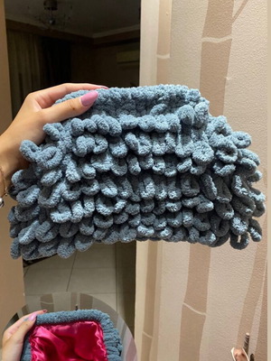 Χειροποίητη τσάντα puffy χειρός γκρι, κλατς 20 cm