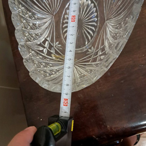 Crystal set with fondue bowl and 6 plates for spoon sweets like new, Russian origin