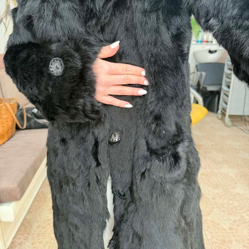 Attrattivo black fur coat new, mid-length to knee, size S