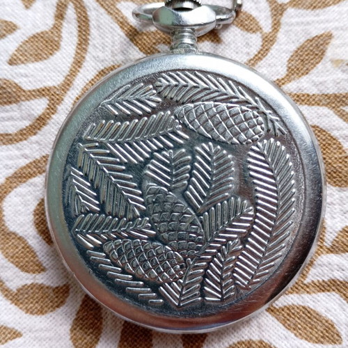 Vintage Molnija pocket watch used, Soviet mechanical hand-winding with embossed design