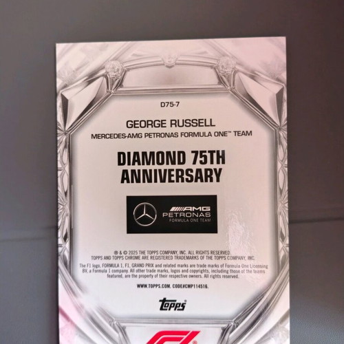 Topps Chrome F1 George Russell Diamond 75th Anniversary Gold Card