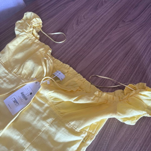 Bershka dress new, yellow, large, 100% cotton linen