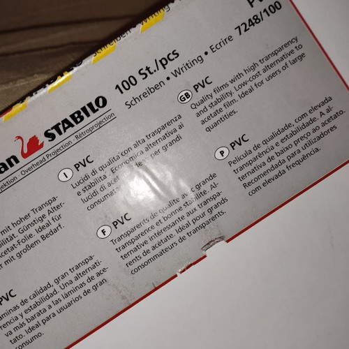 Projector transparencies new, pack of 100 sheets