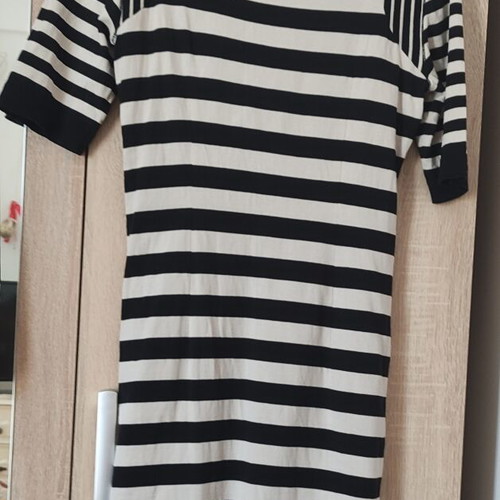 Marc Cain striped midi mini dress used, black and beige, size M